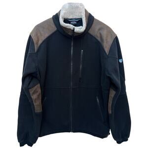 KUHL Sherpa Lined Fleece Jacket Mens Large Black Brown Outdoor Full Zip Coat